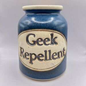 Vintage Dr. Brophy's Word Jar "Geek Repellent" Clay Jar Canister Cork Top 1990s